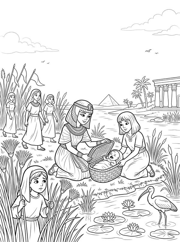 Baby Moses in the Basket coloring page