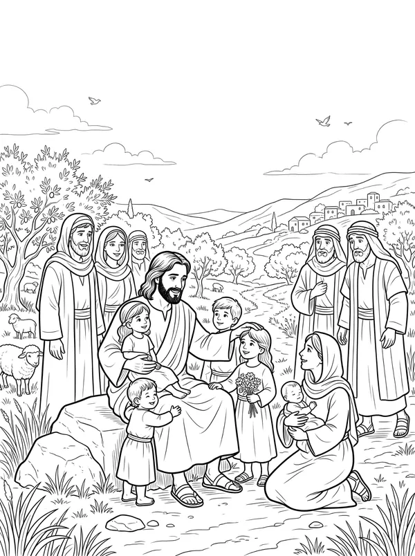 Jesus Blesses the Children coloring page