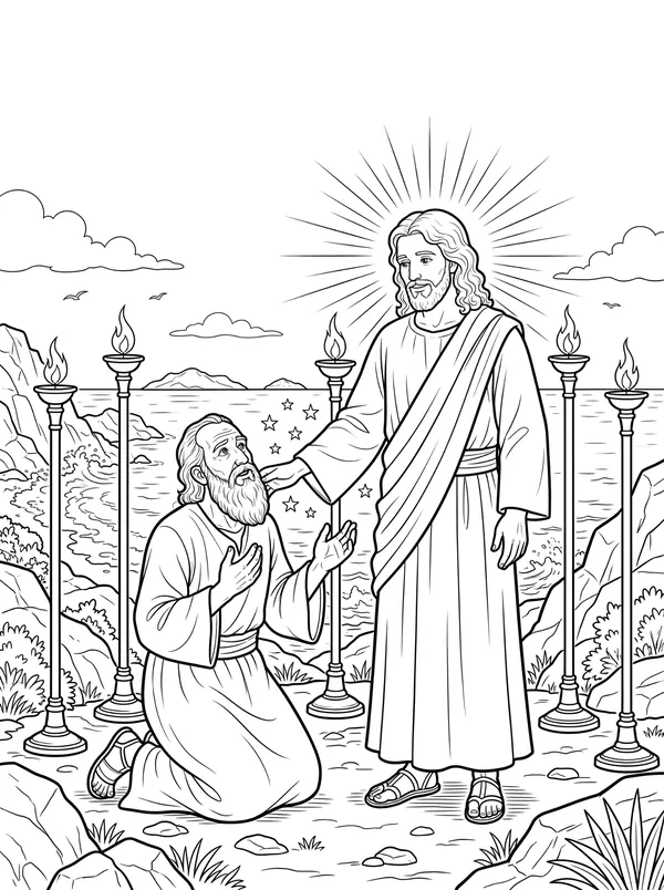 John on the Isle of Patmos coloring page