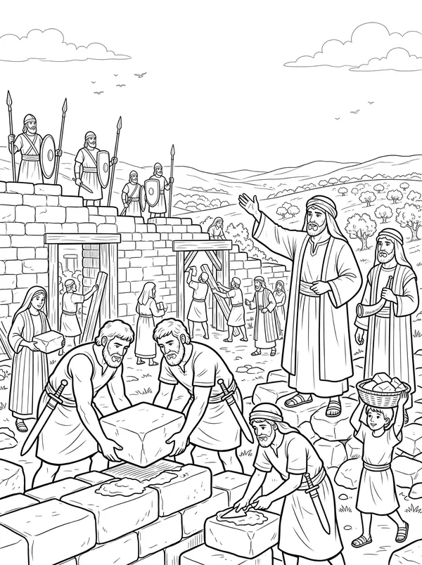 Nehemiah Builds the Wall coloring page