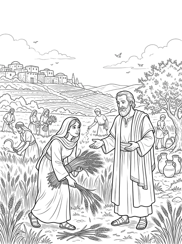 Ruth in the Fields of Boaz coloring page