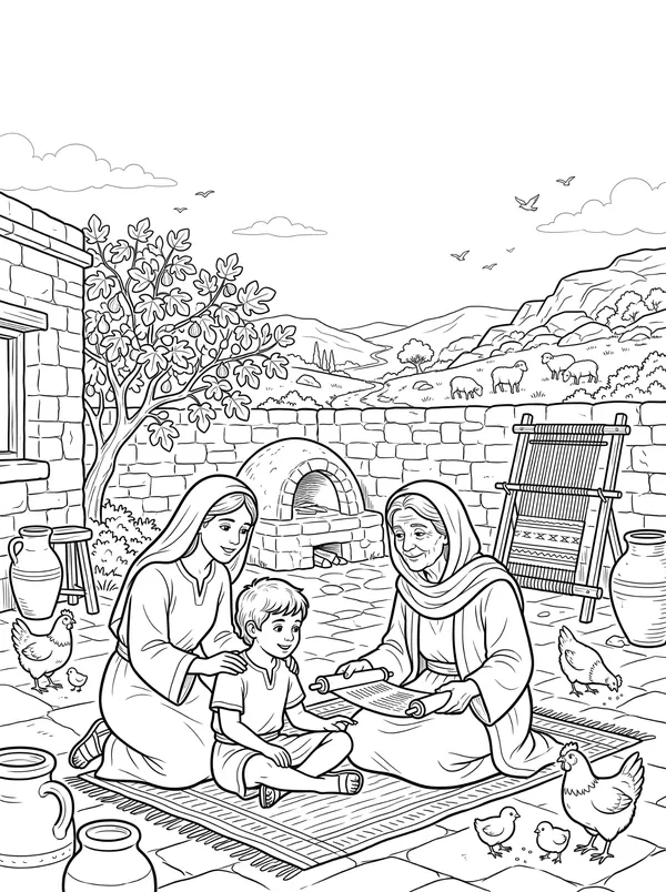 Timothy Learns the Scriptures coloring page
